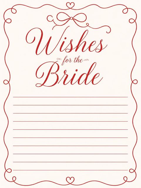 Wishes page in the Red Ribbon Illustrated Bridal Shower design