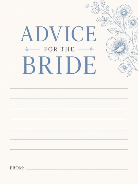 Advice card in the Blue Botanical Line-Art Bridal Shower design