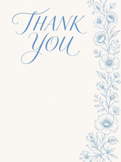 Thank-you flat in the Blue Botanical Line-Art Bridal Shower design