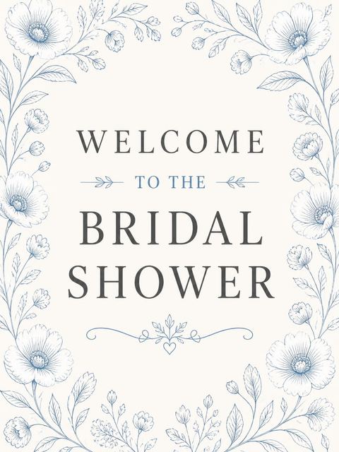Welcome sign in the Blue Botanical Line-Art Bridal Shower design