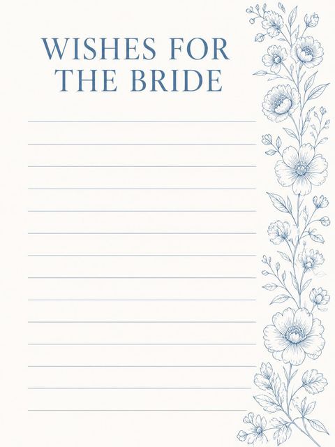 Wishes page in the Blue Botanical Line-Art Bridal Shower design