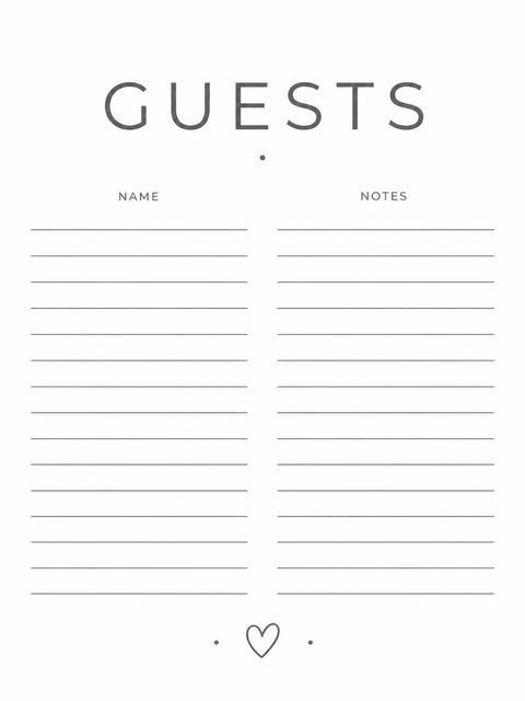 Guest sign-in sheet in the Minimalist Black and White Birthday design
