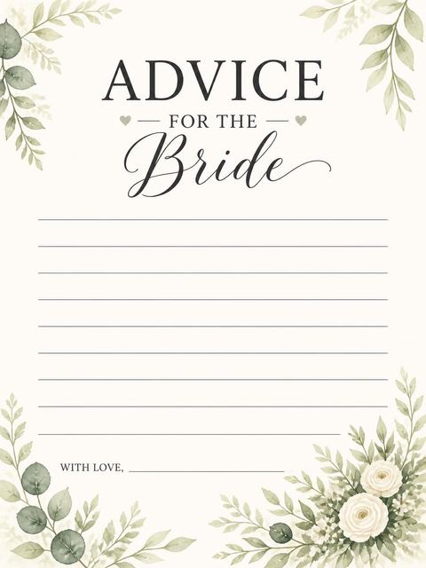 Advice card in the Watercolor Botanical Bride Bridal Shower design