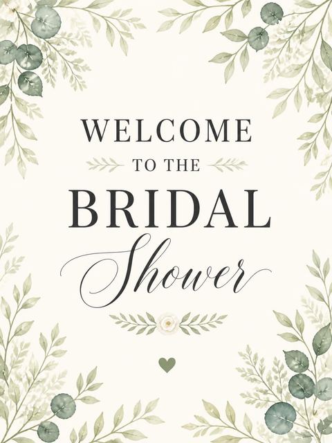 Welcome sign in the Watercolor Botanical Bride Bridal Shower design