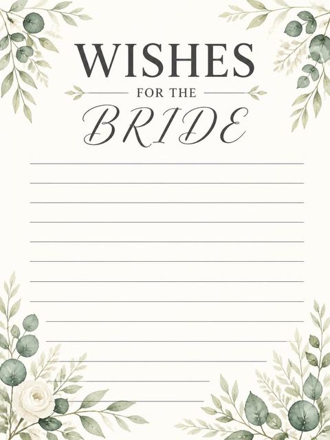Wishes page in the Watercolor Botanical Bride Bridal Shower design