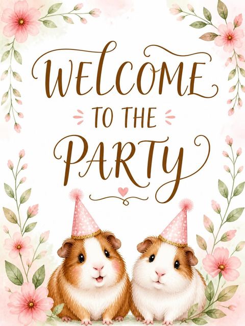 Welcome sign in the Watercolor Guinea Pig 1st Birthday design