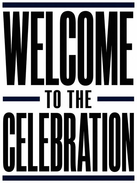 Welcome sign in the Navy and White Bold Typography Birthday design