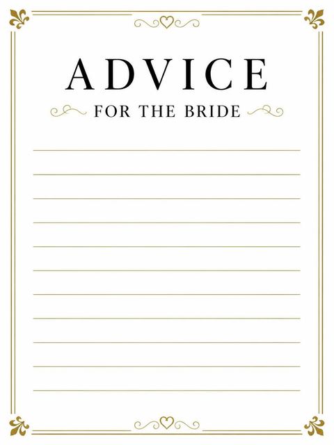Advice card in the Gold Calligraphy Minimalist Bridal Shower design