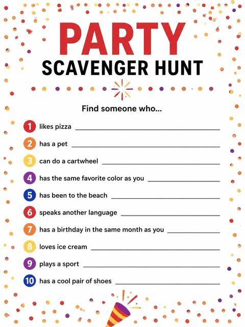 Scavenger hunt in the Colorful Confetti 5th Birthday Invitation design