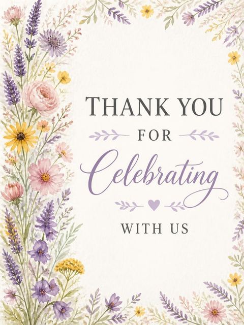 Thank-you flat in the Watercolor Wildflower Bridal Shower Invitation design