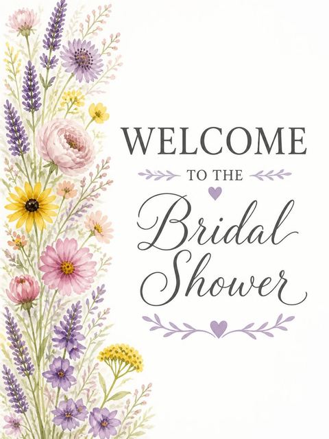 Welcome sign in the Watercolor Wildflower Bridal Shower Invitation design
