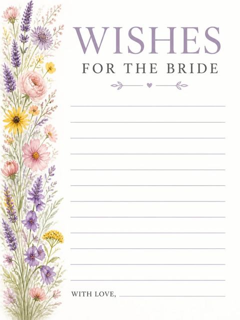 Wishes page in the Watercolor Wildflower Bridal Shower Invitation design