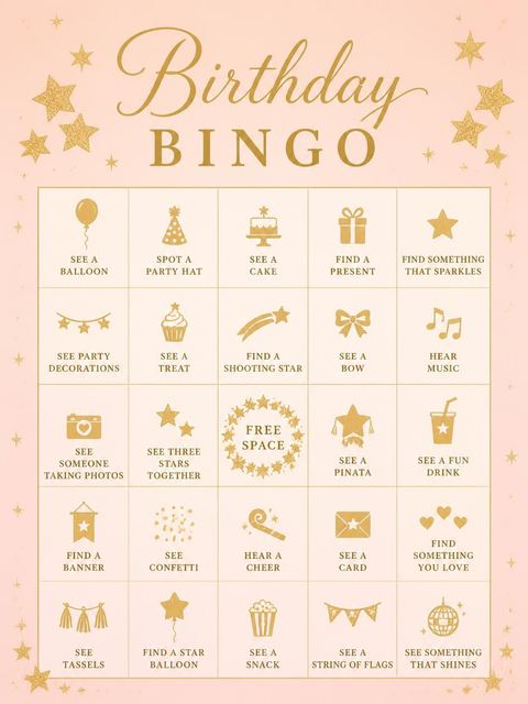 Bingo grid in the Gold Glitter Star 3rd Birthday Invitation design