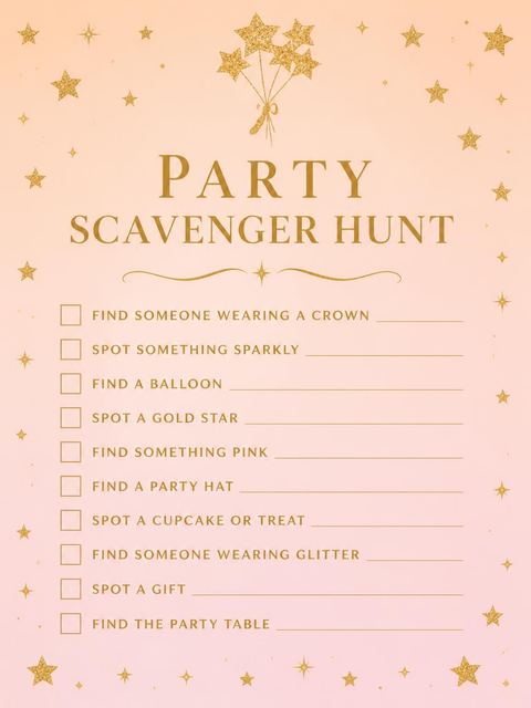Scavenger hunt in the Gold Glitter Star 3rd Birthday Invitation design