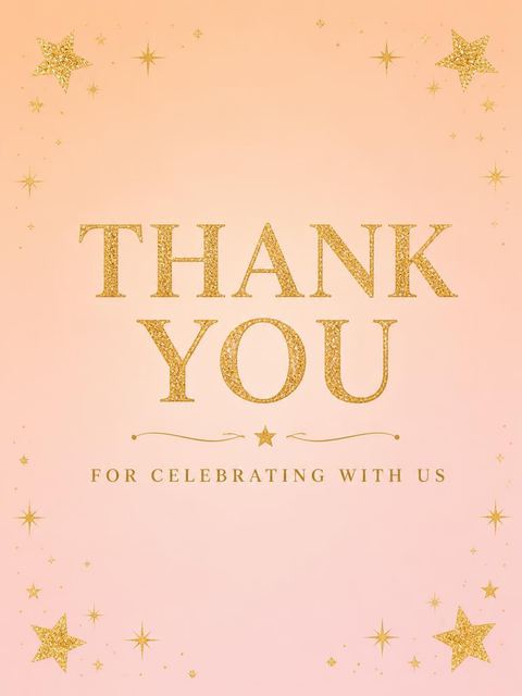Thank-you flat in the Gold Glitter Star 3rd Birthday Invitation design