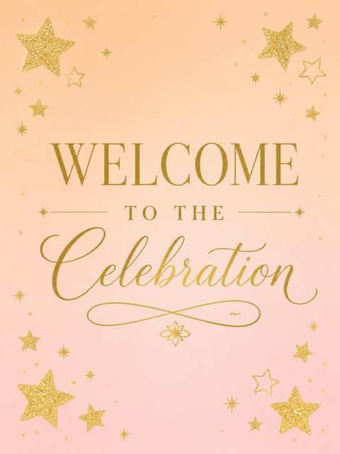 Welcome sign in the Gold Glitter Star 3rd Birthday Invitation design