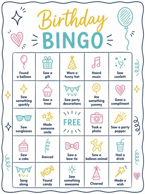 Bingo grid in the Navy Wavy Border 4th Birthday Card design