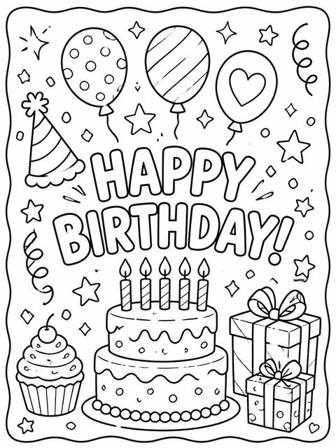 Coloring sheet in the Navy Wavy Border 4th Birthday Card design