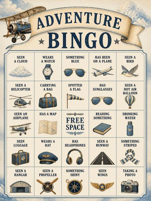 Bingo grid in the Parchment Biplane 16th Birthday Invitation design