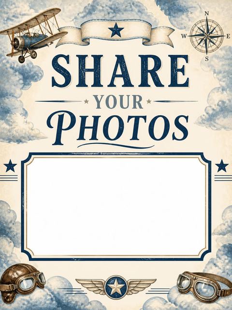 Hashtag card in the Parchment Biplane 16th Birthday Invitation design
