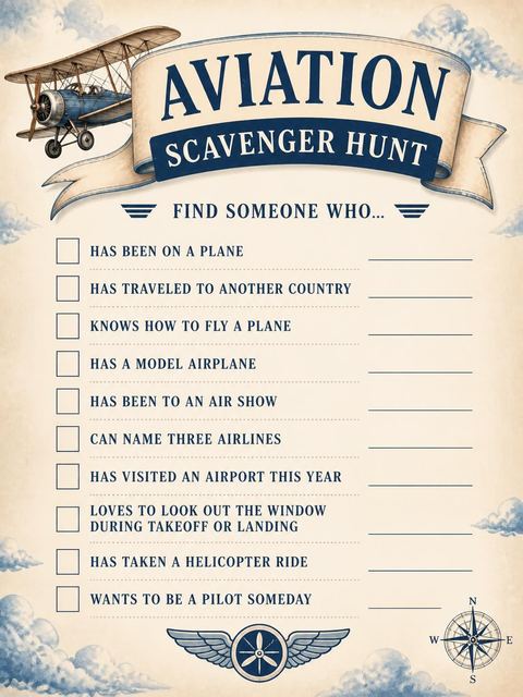 Scavenger hunt in the Parchment Biplane 16th Birthday Invitation design