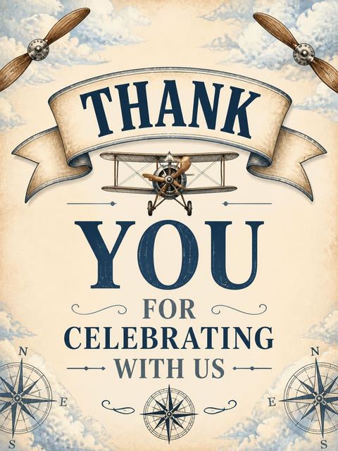 Thank-you flat in the Parchment Biplane 16th Birthday Invitation design