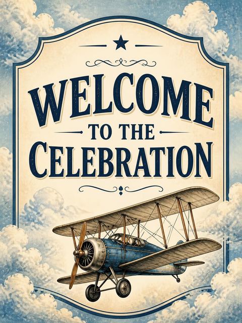 Welcome sign in the Parchment Biplane 16th Birthday Invitation design