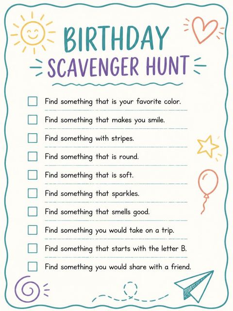 Scavenger hunt in the Teal Doodle Icon 7th Birthday Invitation design