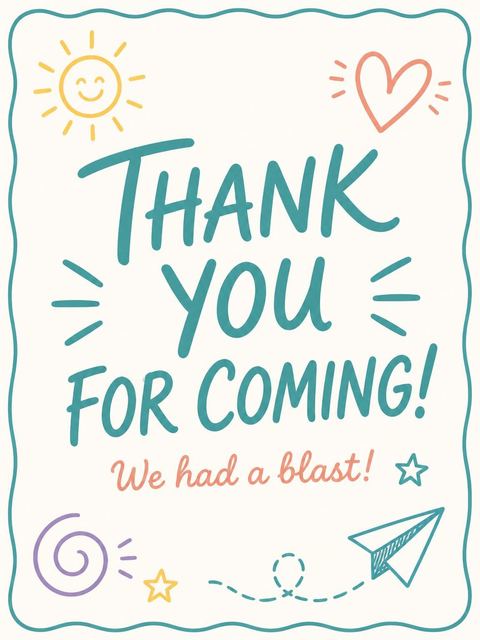 Thank-you flat in the Teal Doodle Icon 7th Birthday Invitation design