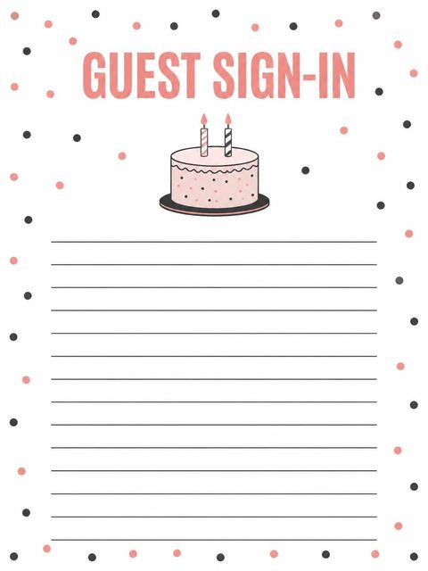 Guest sign-in sheet in the Pink Cake 25th Birthday Invitation design
