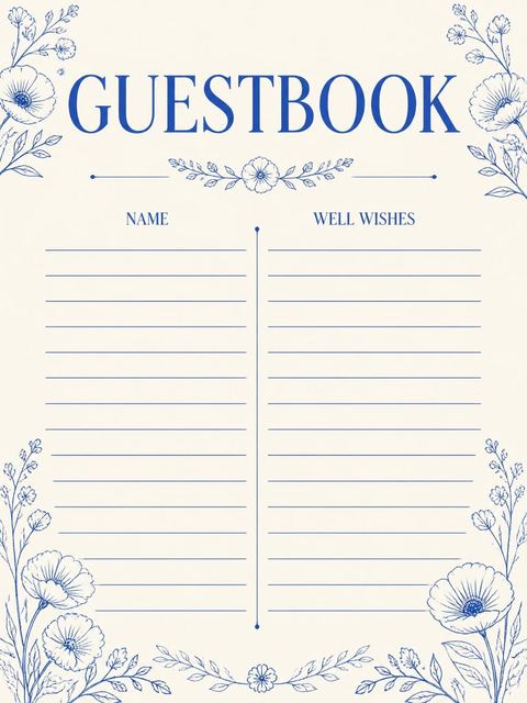 Guest sign-in sheet in the Blue Botanical Line-Art 22nd Birthday design