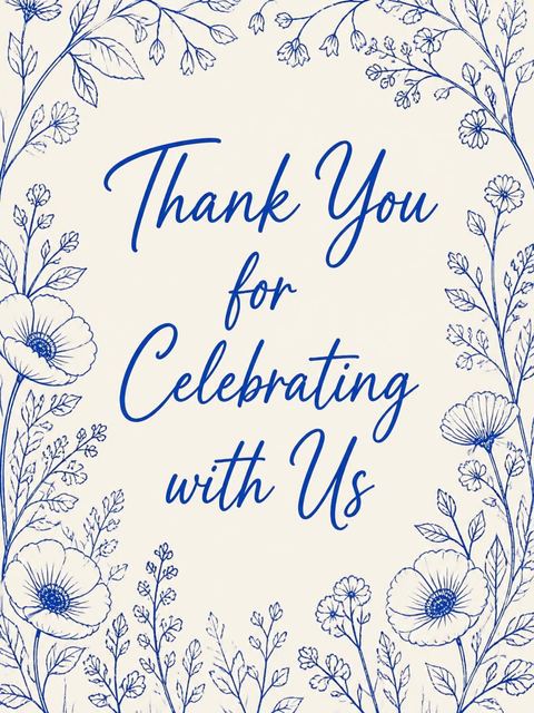 Thank-you flat in the Blue Botanical Line-Art 22nd Birthday design