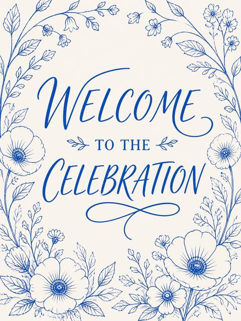 Welcome sign in the Blue Botanical Line-Art 22nd Birthday design