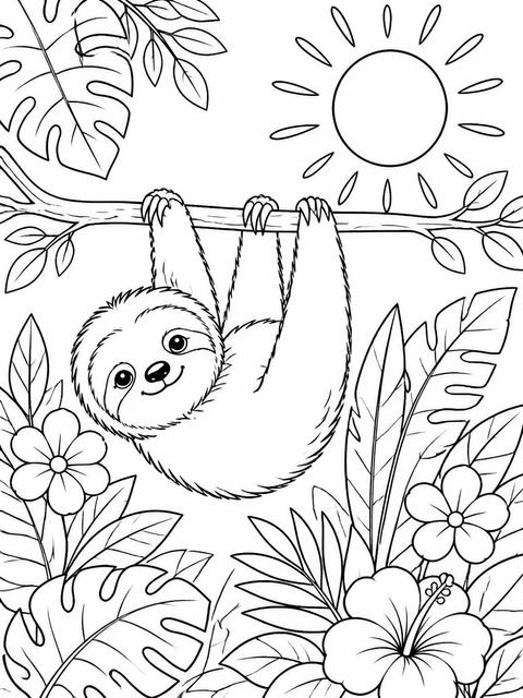 Coloring sheet in the Watercolor Sloth Jungle 3rd Birthday Invitation design