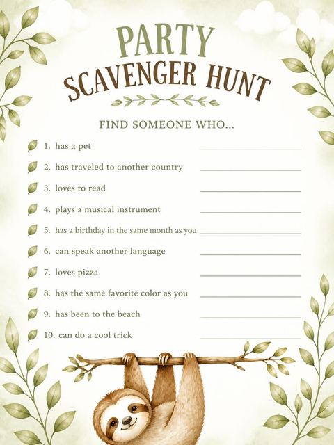 Scavenger hunt in the Watercolor Sloth Jungle 3rd Birthday Invitation design