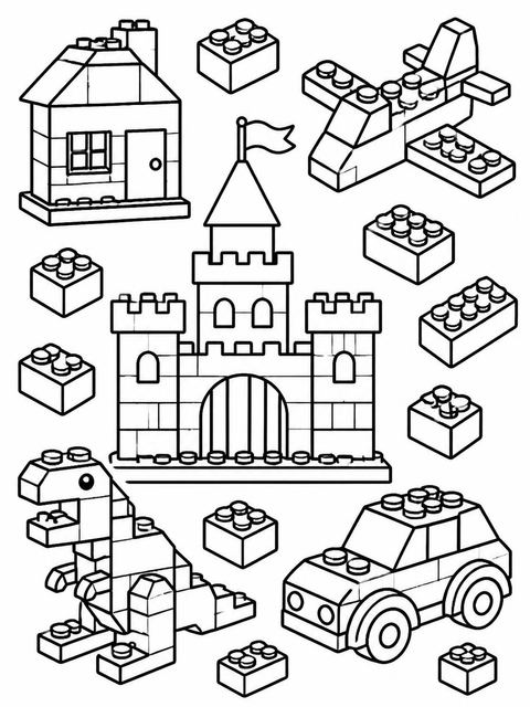 Coloring sheet in the Primary Color Toy Brick 3rd Birthday design