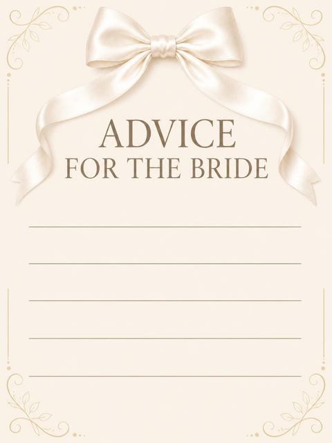 Advice card in the Cream Satin Bow Bridal Shower design