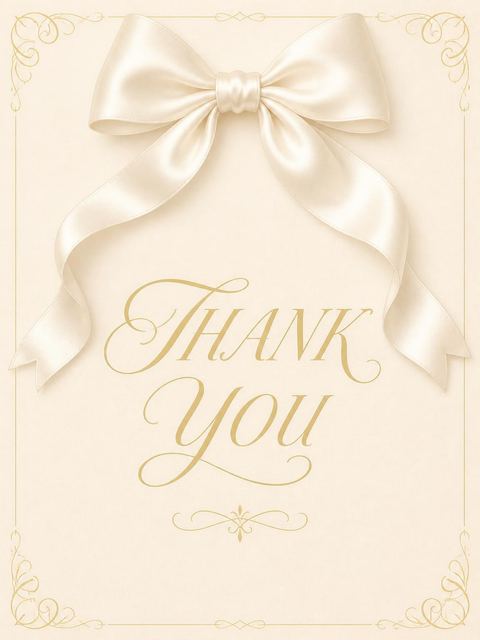 Thank-you flat in the Cream Satin Bow Bridal Shower design