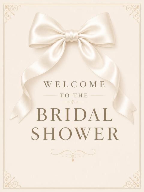 Welcome sign in the Cream Satin Bow Bridal Shower design