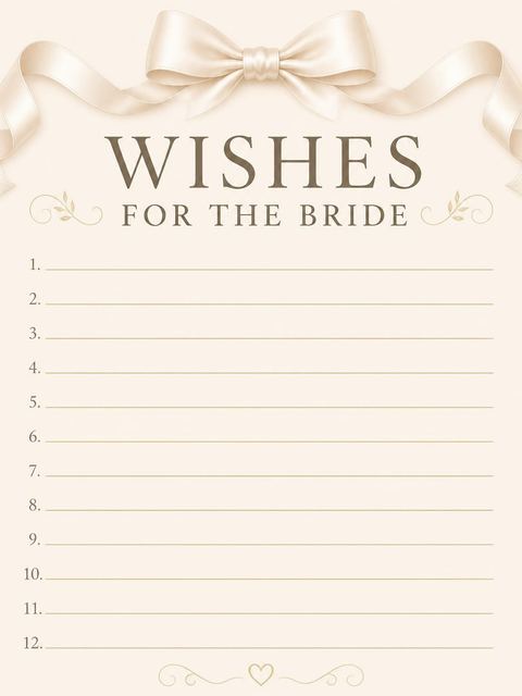 Wishes page in the Cream Satin Bow Bridal Shower design