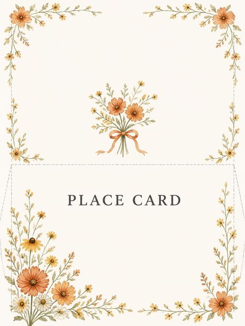 Place card in the Autumnal Watercolor Wildflower Bridal Luncheon design