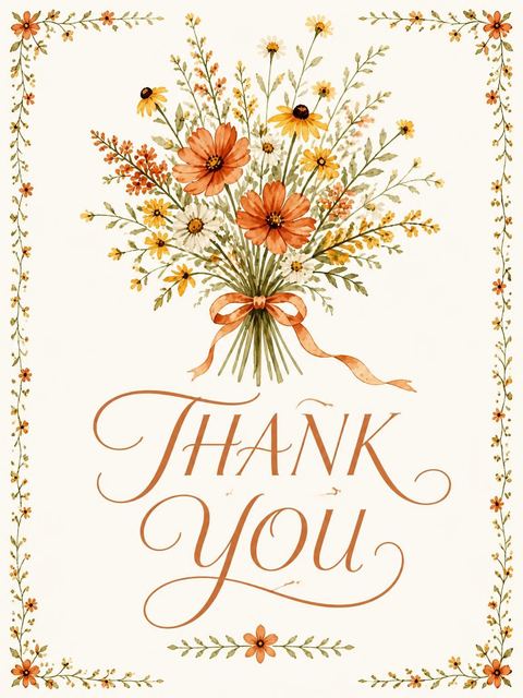 Thank-you flat in the Autumnal Watercolor Wildflower Bridal Luncheon design