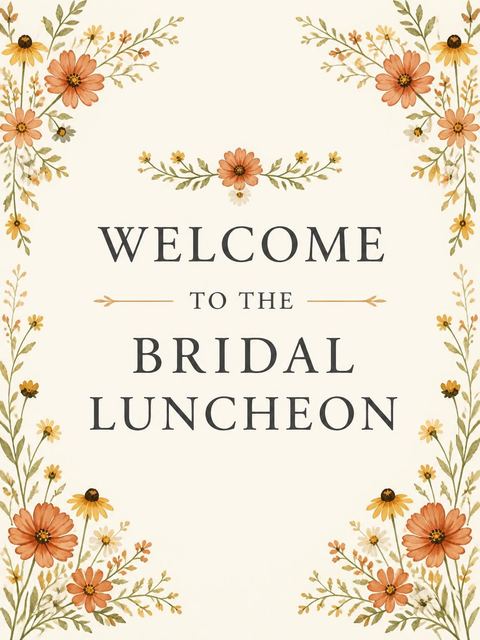 Welcome sign in the Autumnal Watercolor Wildflower Bridal Luncheon design