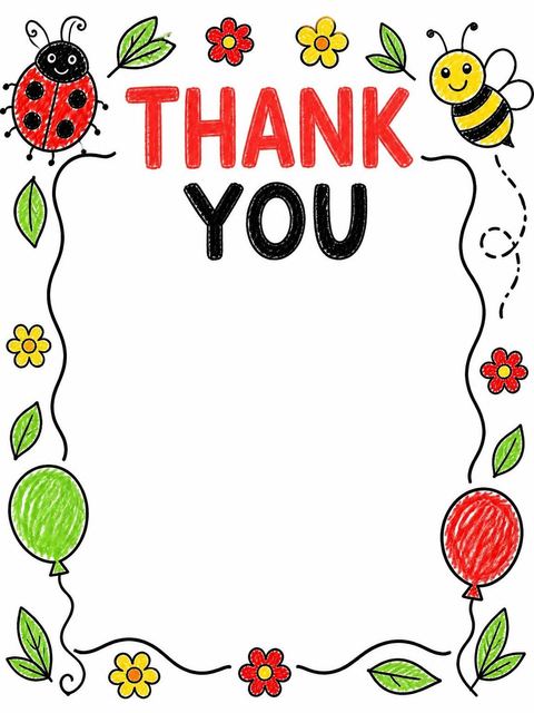 Thank-you flat in the Crayon Bug Theme 9th Birthday Invitation design