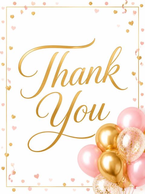 Thank-you flat in the Gold Pink Balloon 13th Birthday design