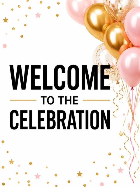 Welcome sign in the Gold Pink Balloon 13th Birthday design