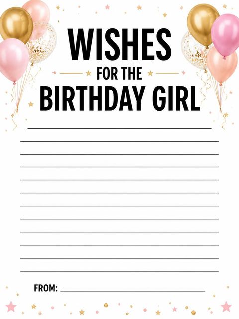 Wishes page in the Gold Pink Balloon 13th Birthday design