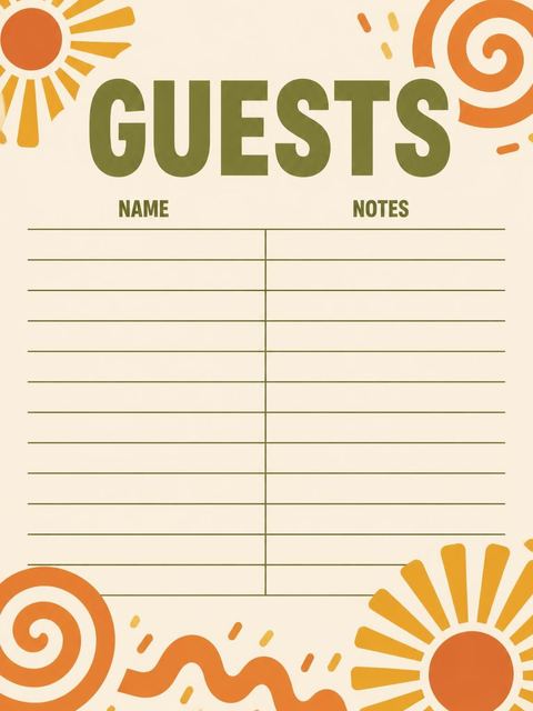 Guest sign-in sheet in the Olive Mustard Sunburst 75th Birthday design