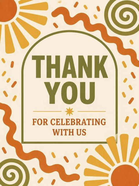Thank-you flat in the Olive Mustard Sunburst 75th Birthday design
