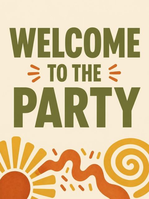 Welcome sign in the Olive Mustard Sunburst 75th Birthday design